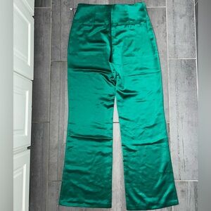 Jason Wu High Rise Wide Leg Flare Emerald Green Satin Pants Trousers Size 2 NWT